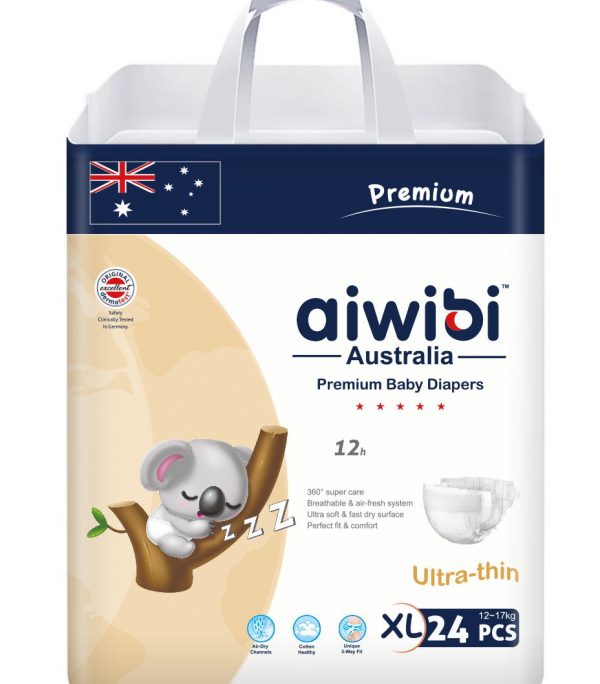 Aiwibi Premium Quality Ultra Thin Baby Diapers with Super Absorption Capacity for Babies 12-17kg (XL) 24s