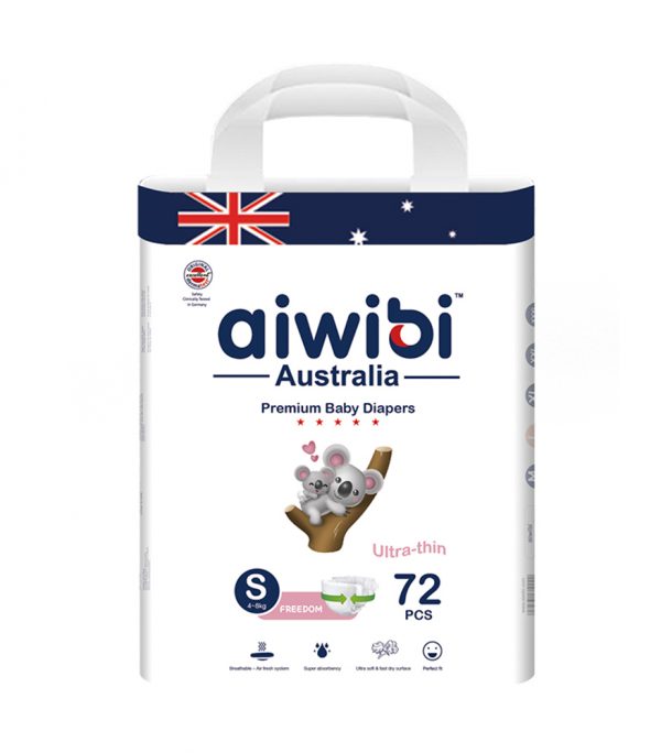 Aiwibi Premium Quality Ultra Thin Baby Diapers with Super Absorption Capacity for Babies 4-8kg (Small) 72s