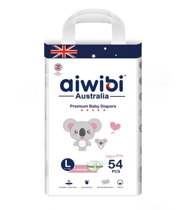 Aiwibi Premium Quality Ultra Thin Baby Diapers with Super Absorption Capacity for Babies 9-14kg (Large) 54s