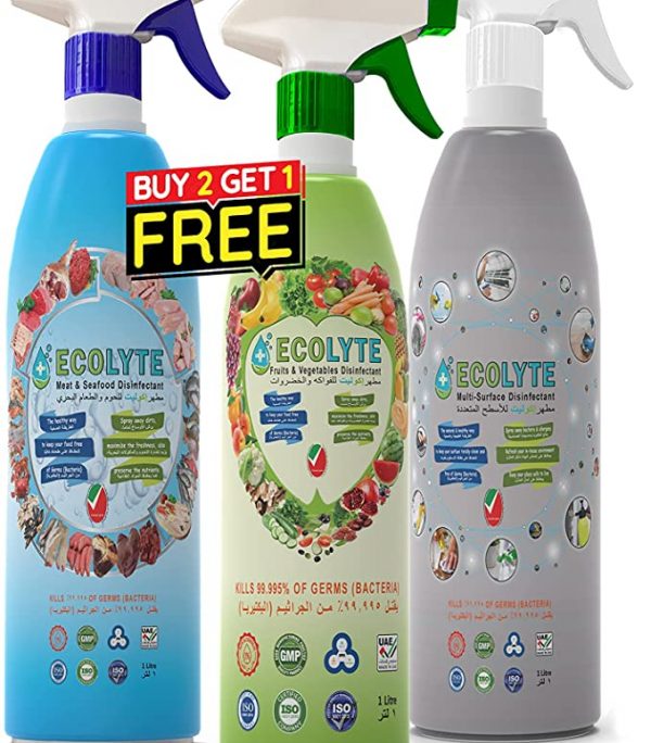 Ecolyte+ All in one Bundle ( 1Litre) | Buy Two get one Free | Multi Surface Disinfectant | Fruit and vegetable Disinfectant | Meat and Seafood Disinfectant | Complete Disinfectant Bundle