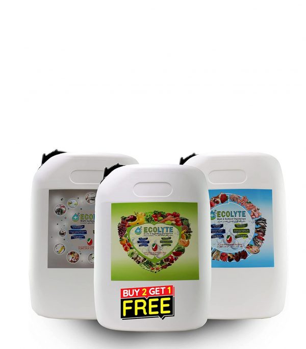 Ecolyte+ All in one Bundle ( 20 Litre ) | Buy Two get one Free | Multi Surface Disinfectant | Fruit and vegetable Disinfectant | Meat and Seafood Disinfectant | Complete Disinfectant Bundle
