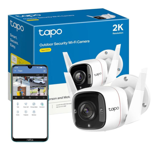 Tapo 2K Outdoor Security Camera, Motion Detection, IP66 Weatherproof, Built-in Siren, 2-way Audio, 3MP, Night Vision, Cloud &SD Card Storage, Works with Alexa & Google Home (Tapo C310)