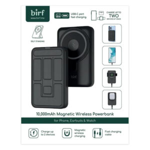 Birf 10,000mAh Magnetic Wireless Power Bank – Portable Charger for Phones, Earbuds & Smartwatches