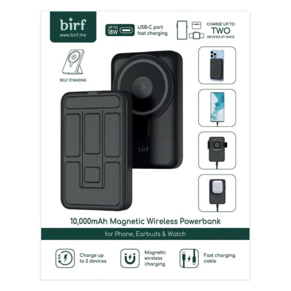 Birf 10,000mAh Magnetic Wireless Power Bank – Portable Charger for Phones, Earbuds & Smartwatches