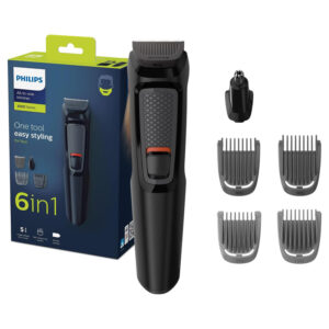 Philips Multigroom Series 3000 for Face, 6-in-1 Grooming Kit for beard, moustache, nose & ear hair, cordless, 60 min runtime, 16h full charging time, MG371033,Black