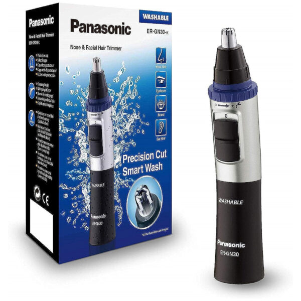 Panasonic ER-GN30-K Nose, Ear n Facial Hair Trimmer Wet/Dry with Vortex Cleaning System, Black