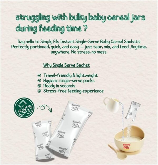 Simply Fils Baby cereals with Milk 4 Grains & 4 Vegetables, 250g, 10 Single-Serve Sachets, 6-36 Months