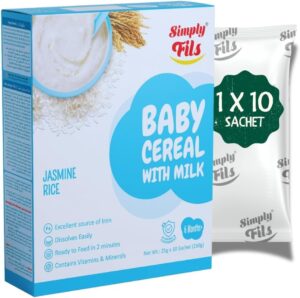 Simply Fils Baby cereals with Milk & Jasmine Rice, 10 Single-Serve Sachets, 250g, 6-36 Months