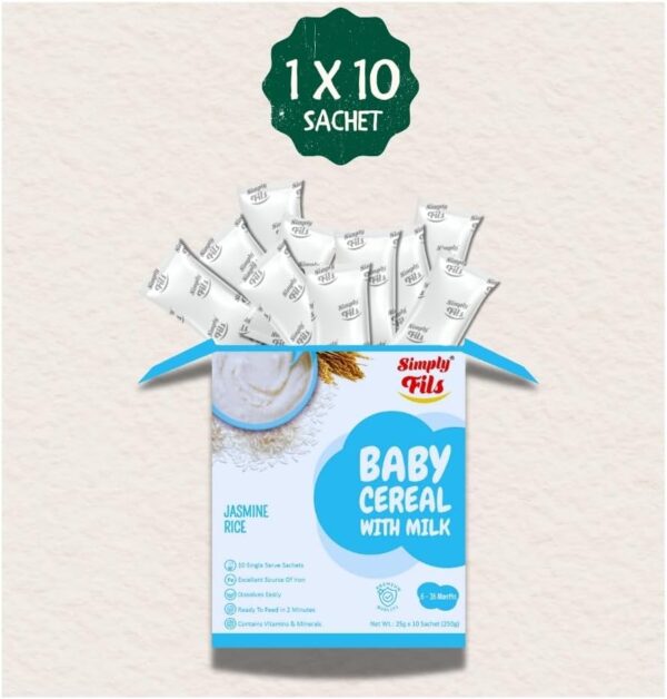 Simply Fils Baby cereals with Milk & Jasmine Rice, 10 Single-Serve Sachets, 250g, 6-36 Months